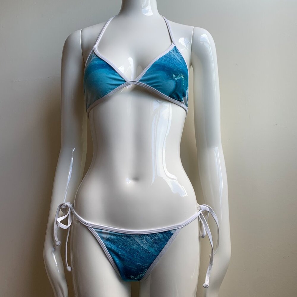 Aaron Chang blue wave ocean print scenic reversible bikini
